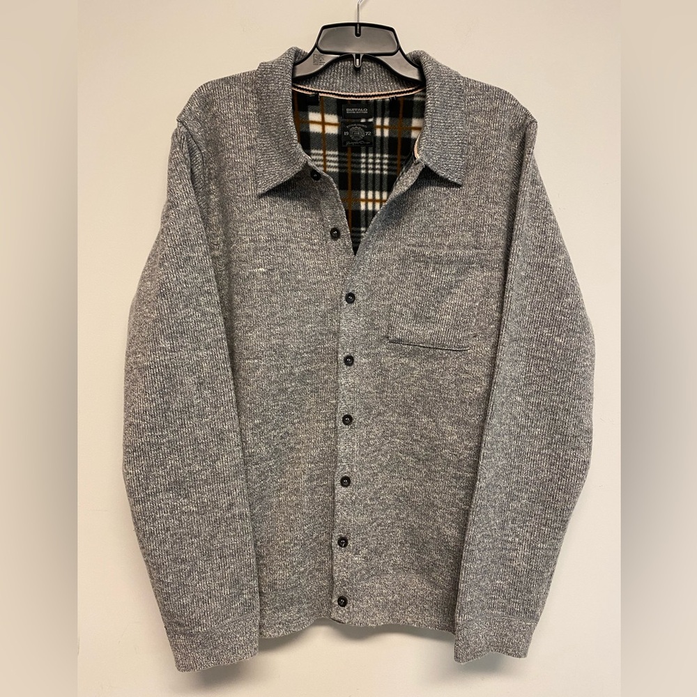 Buffalo David Bitton Mens Fleece Lined Button-Up Knit Tan Sweater Cardigan Sz L